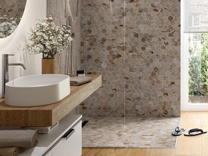 Rain Forest Grey Marbles Mosaic 29x27 Lapped Grey Marble-Effect Stoneware