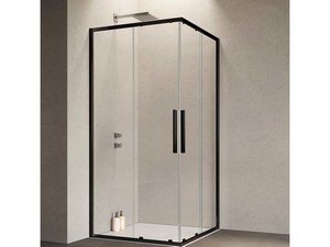 Sax Corner Shower Box 80x100 H200 Sliding Doors 6 mm Crystal Transparent Black Matt