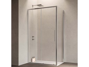 Sax Corner Shower Box cm 140x80 H200 Sliding Door And Fixed Side Crystal 6 mm Transparent Chrome