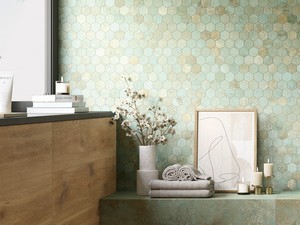 Slim Metal Green Mosaic 29x27 3,5 mm thick Stoneware Copper Green Metal Effect