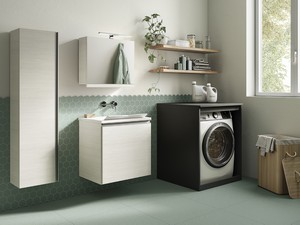 SMART Space-Saving Laundry Cabinet 60 cm 1 Door White Larch and WASH Sink