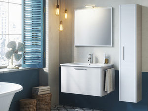 Badmöbel Smile 75 cm Weiß Valiant mit Waschbecken Ecoline aus Gussmarmor und Spiegel