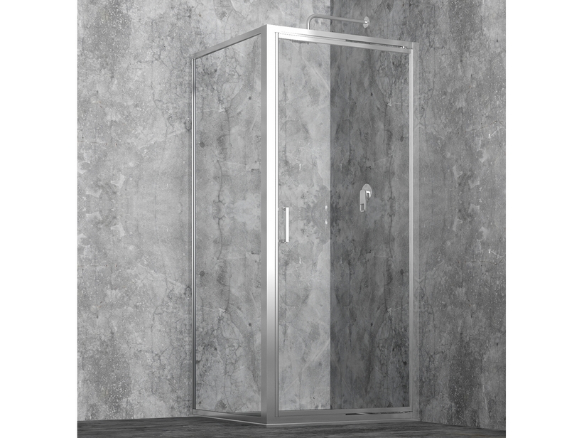 Cabine de douche d'angle Start porte + paroi 70x70 cm porte pivotante et paroi de douche en verre transparent et profils chrome