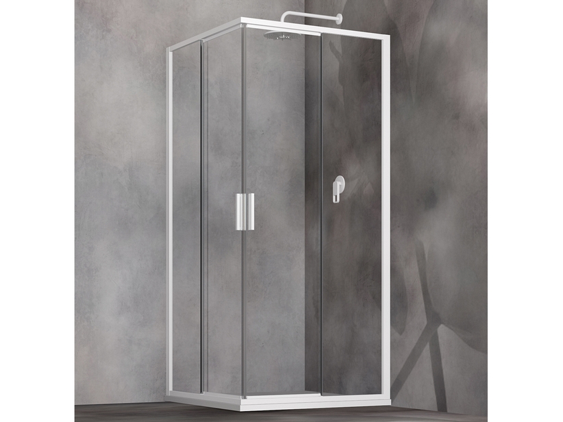 Cabine de douche d'angle Start 70x75 cm portes coulissantes verre transparent et profils blanc brillant