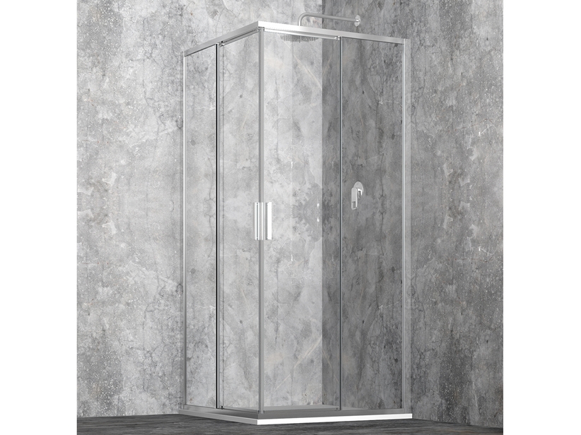 Cabine de douche d'angle Start 70x110 cm portes coulissantes verre transparent et profils chrome