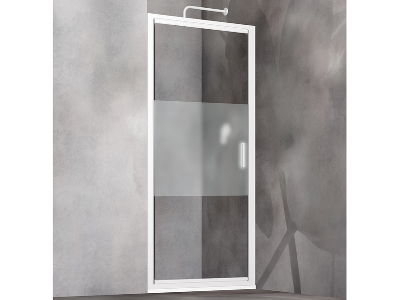 Duschdrehtür Start 90xH190 cm Glas Stärke 6 mm transparent mit Siebdruck weiß glänzend