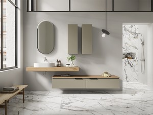 TOUCH chest of drawers 140 cm 2 drawers in Matt Dove Grey and 1,8 cm top in knotty oak