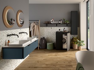 TOUCH 140 cm Badezimmerschrank 2 Schubladen Blau matt und Halbeinbaudoppelbecken STAR Mattweiß