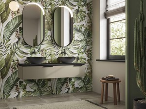 Meuble de salle de bains TOUCH 140 cm 2 tiroirs taupe mat et plan 1,8 cm noir mat