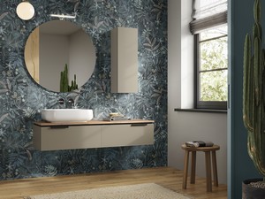 TOUCH Bathroom Cabinet 140 cm 2 Drawers Matt Dove Grey and 1,8 cm Knotty Oak Top