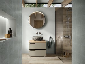 TOUCH Bathroom Cabinet 70 cm 2 Drawers Matt Dove Grey and 4,5 cm Oak Knotty Top