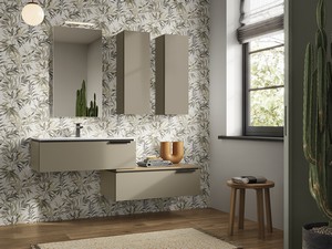 TOUCH Bathroom Cabinet 90 cm 1 Drawer Matt Dove Grey and Unitop PLANO Washbasin in Glossy White Resin