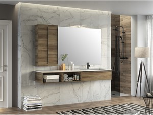 Meuble de salle de bains Trendy 190 cm noyer Belgravia 1 tiroir lavabo vasque droite Hide blanc mat