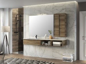 Meuble de salle de bains Trendy 190 cm noyer Belgravia 1 tiroir lavabo vasque gauche Hide blanc brillant