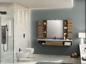 Mobile Bagno Trendy 190 Cm Noce Belgravia 1 Cassetto Lavabo Hide Bianco Lucido