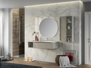 Meuble de salle de bains Trendy 115 cm ciment et lavabo Hide droit blanc brillant