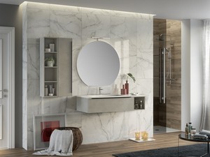 BADMÖBEL TRENDY 115 CM ZEMENT UND WASCHBECKEN HIDE LINKS WEISS MATT