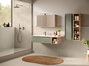 Badmöbel Trendy 115 cm Grün matt/Nussbaum und Hide Waschbecken Li. Weiß glänzend