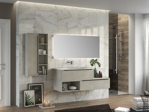 Meuble de salle de bains Trendy 141 cm 2 tiroirs lavabo en résine blanc brillant