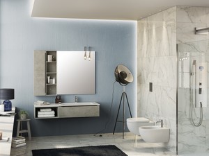 BADMÖBEL TRENDY 141 CM ZEMENT UND WASCHBECKEN HIDE RECHTS WEISS MATT