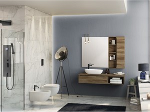 Badezimmerschrank Trendy 141 cm Belgravia Nussbaum und mit Waschbeckenaufsatz zur Ablage Rechts