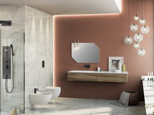 Mobile Bagno Trendy 180 Cm Noce Belgravia 2 Cassetti Lavabo Vasca Sinistra Hide Bianco Opaco