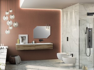 Meuble de salle de bains Trendy 180 cm noyer Belgravia 2 tiroirs lavabo vasque droite Hide blanc mat