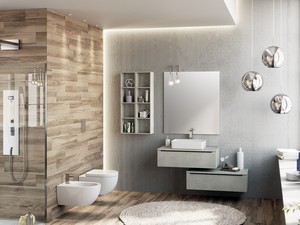 Meuble de salle de bains Trendy 90 cm ciment avec Plan pour lavabo pour vasque à poser