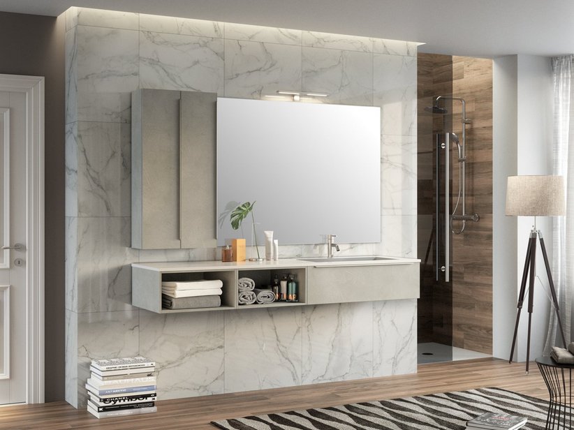 Mobile Bagno Trendy 190 cm 1 Cassetto Lavabo Destro Hide Bianco Opaco