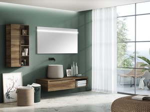 Mobile Bagno Basso Trendy 141 Cm Noce con Toppino per Lavabo Alto