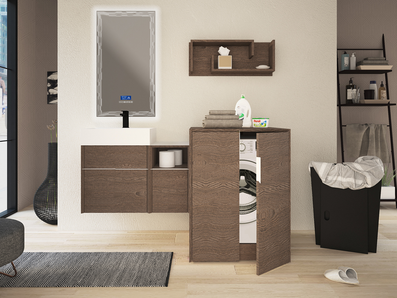 Meuble de salle de bains Tribeca 80 cm 2 tiroirs effet bois frêne foncé