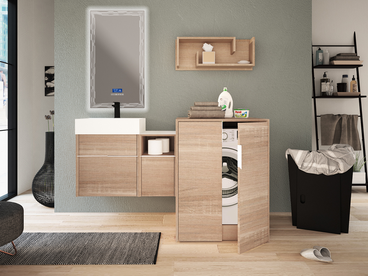 Meuble de salle de bains Tribeca 80 cm 2+1 tiroirs effet bois chêne