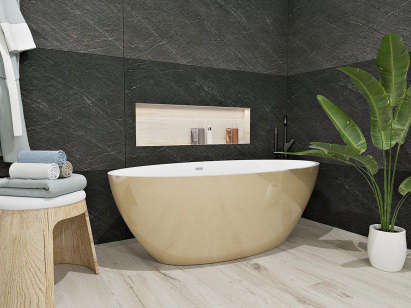 Freistehende Badewanne NEMO5 Solid Surface Zweifarbig 150X70 Weiß Glänzend und Graubeige Glänzend