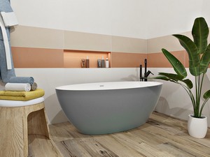 Freistehende Badewanne NEMO5 Solid Surface Zweifarbig 150X70 Weiß Matt und Zementgrau Matt