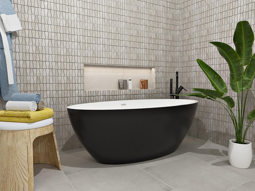 Freistehende Badewanne NEMO5 Solid Surface Zweifarbig 150X70 Weiß Matt und Tiefschwarz Matt