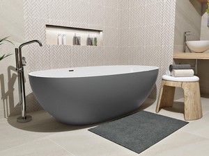 Freistehende Badewanne NEMO7 Solid Surface Zweifarbig 176X91 Weiß Glänzend und Zementgrau Matt