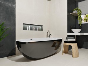 Freistehende Badewanne NEMO7 Solid Surface Zweifarbig 176X91 Weiß Glänzend und Tiefschwarz Glänzend