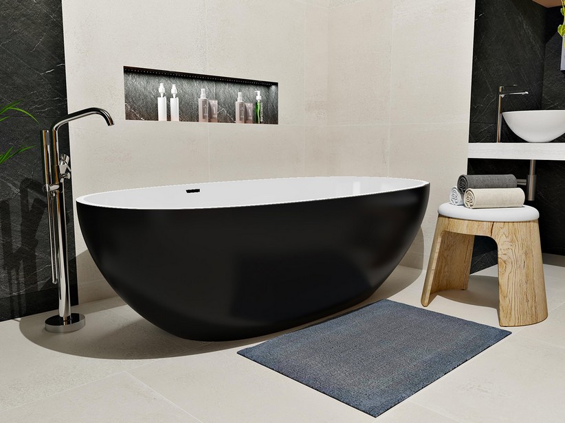 Freistehende Badewanne NEMO7 Solid Surface Zweifarbig 176X91 Weiß Glänzend und Tiefschwarz Matt