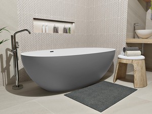 Freistehende Badewanne NEMO7 Solid Surface Zweifarbig 176X91 Weiß Matt und Zementgrau Matt