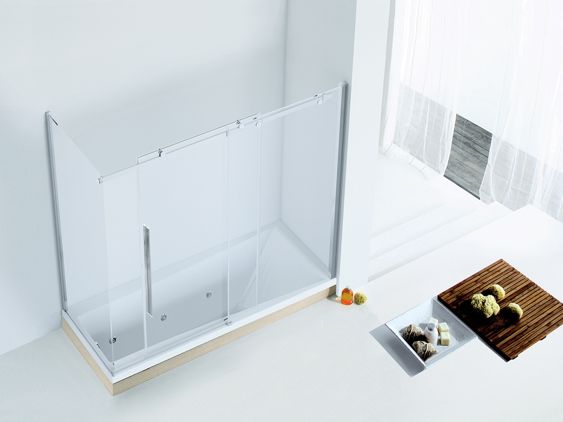 Cabine de douche pour baignoire Velo 170x70 cm h150 1 porte coulissante 8 mm profilé verre transparent chrome