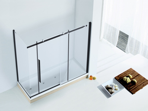 Cabine de douche pour baignoire Velo 170x80 cm h200 1 porte coulissante verre 8 mm transparent profilé noir mat
