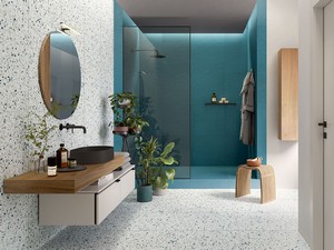 Fliese Venice Teal 60x60 Feinsteinzeug Terrazzo petrolblau