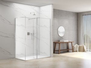 WALK IN NAMASTE' SHOWER 2 SIDES 90X80 CM H200 WITH SPLASHBACK DOOR 8 MM CORRUGATED CRYSTAL WITH CHROME PROFILE