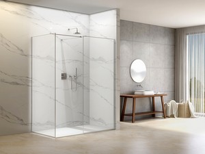 Walk-In-Dusche Namaste' 2 Seiten 100x80 cm H200 Erw 98/100 - 78/80 Kristallglas 8 mm mit gewellter Optik und Profil Chrom