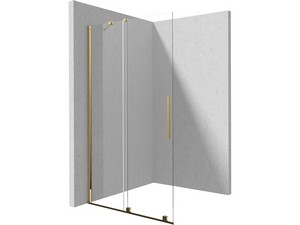 Douche à l’italienne Prizma porte coulissante 90 cm H195 ext. 88-90 cm verre 6 mm transparent profilés or brillant