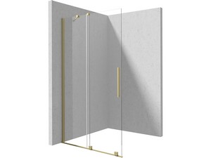 Douche à l’italienne Prizma porte coulissante 90 cm H195 ext. 88-90 cm verre 6 mm transparent profilés or brossé