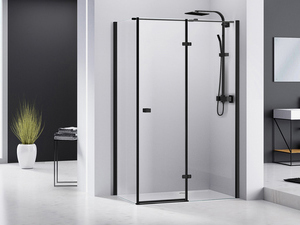 CHAKRA SHOWER BOX 90x90 H195 PIVOT HINGER DOOR RIGHT LATERAL OPENING WITH FIXED SIDE TRANSPARENT/BLACK MATT