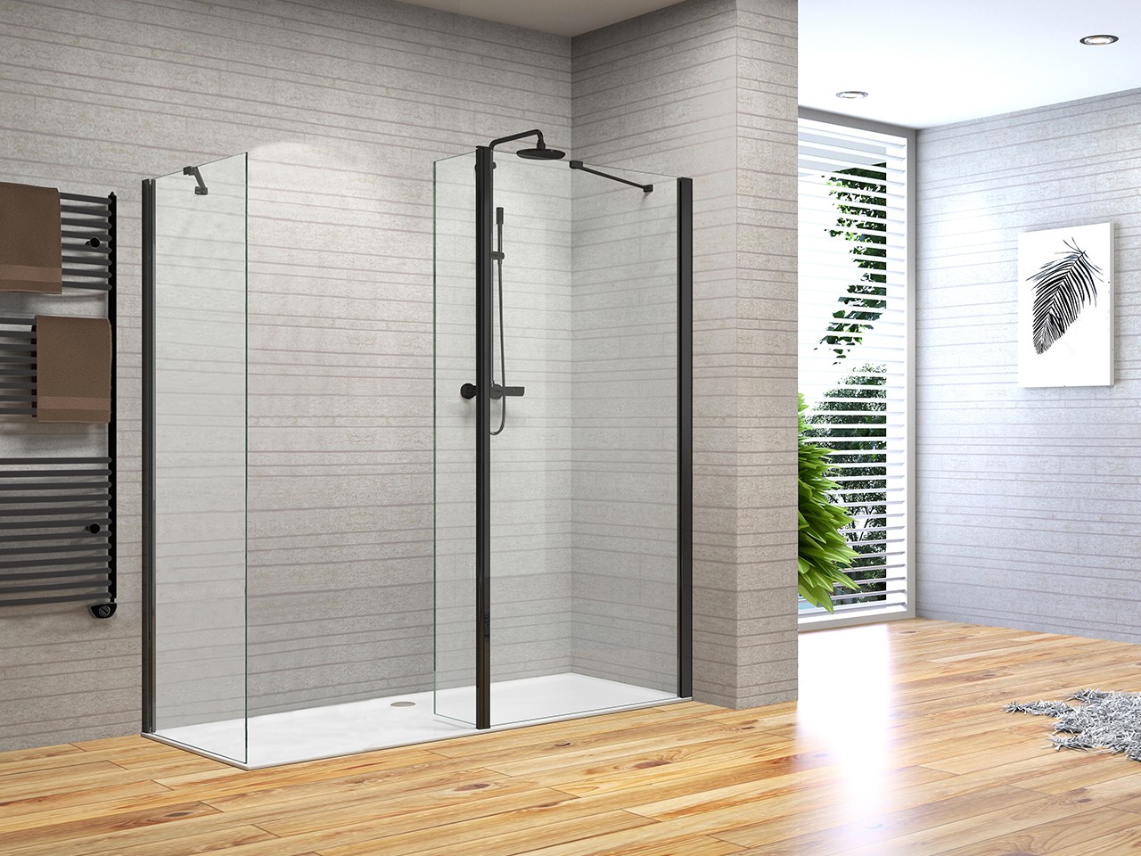 Paroi De Douche Fixe Kinedo – 90 Cm, Noir Mat, Verre Trempé, Italienne
