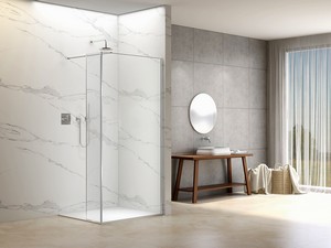 WALK IN NAMASTE' SHOWER 100 CM H200 WITH SPLASHBACK DOOR 8 MM CORRUGATED CRYSTAL WITH CHROME PROFILE