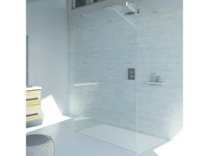 Walk-In Plano 136 cm H200 Est Centrostanza Cristallo 8 mm Trasparente e Profili Effetto Inox Spazzolato